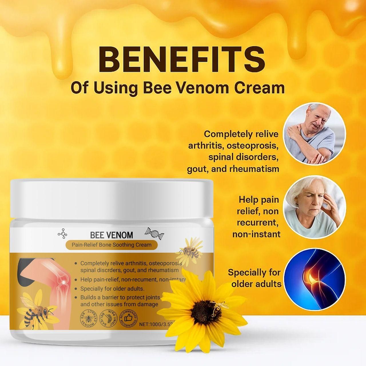 BeeVenom Pain Relief Cream – Bone & Muscle Soothing Pack of 2 (100g Each)