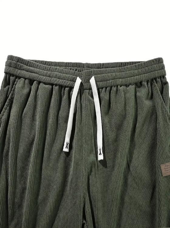 UrbanTrail Men’s Corduroy Cargo Trousers – Dark Green Loose Fit