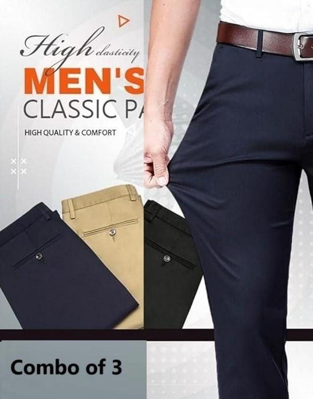 FlexiClass Men’s High Elasticity Classic Pants Pack (Set of 3)
